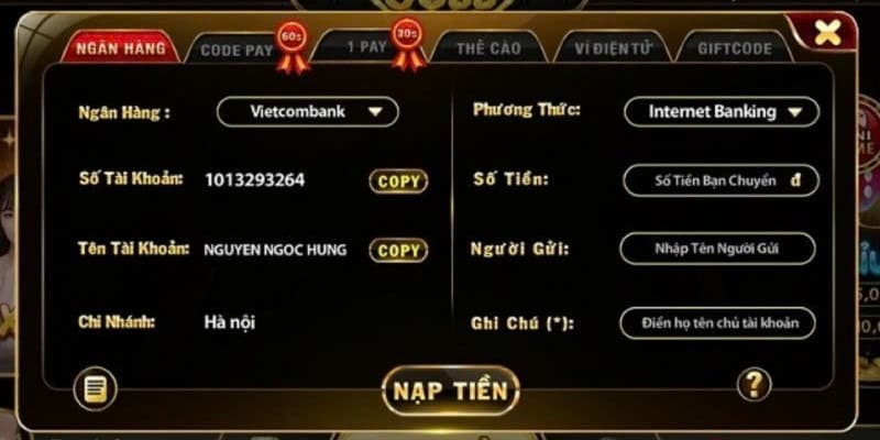 Nạp tiền để có thể trải nghiệm giải trí tại Go88